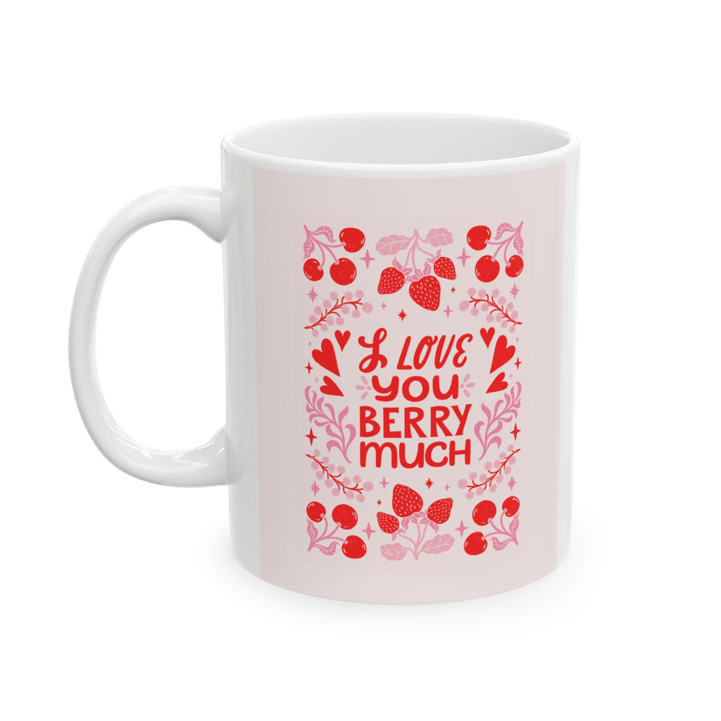 Valentine Floral Ceramic Mug (11oz & 15oz) — Pink Hearts & Roses Coffee Cup