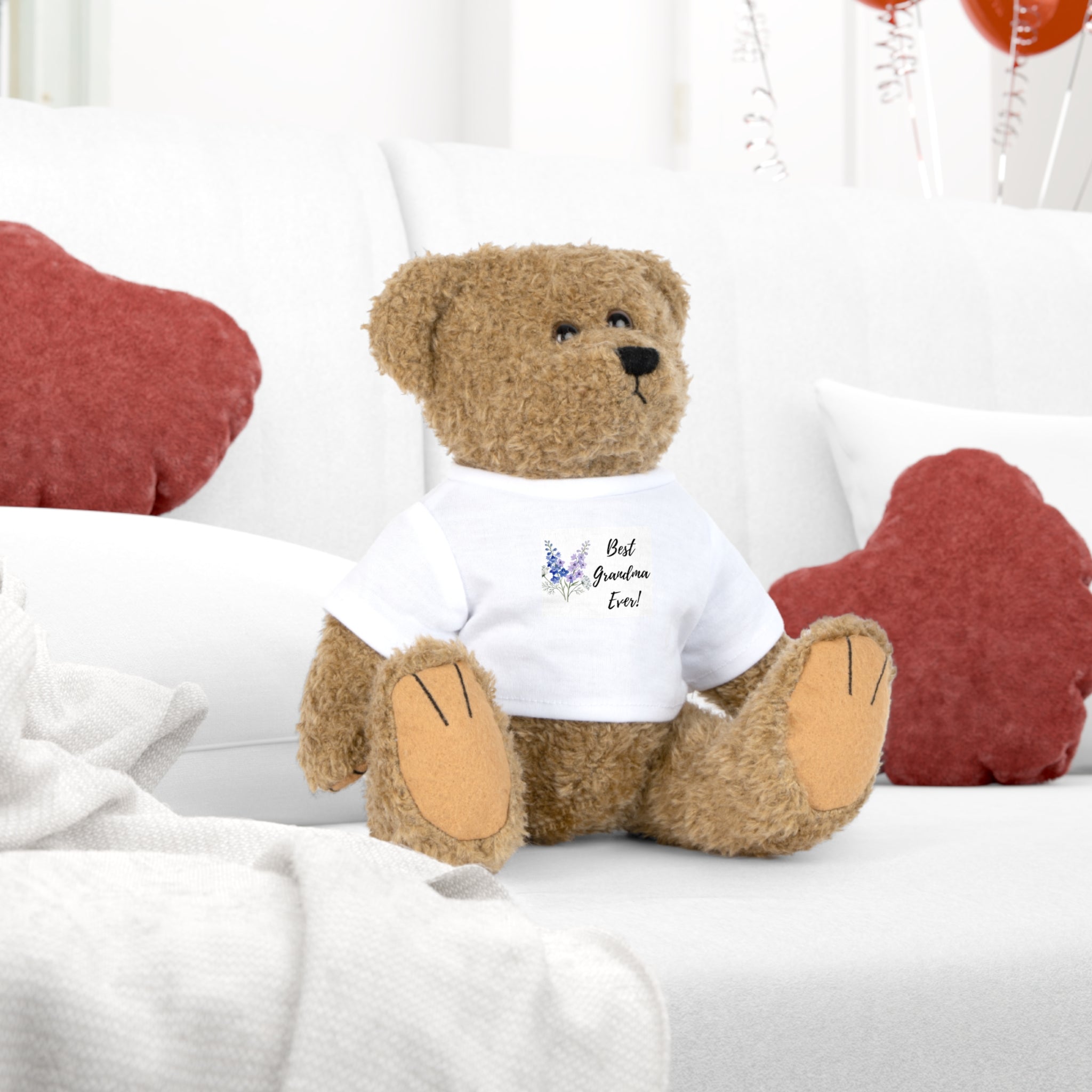 Teddy Bear Plush Toy — White T‑Shirt 'Best Grandma Ever' Floral Gift