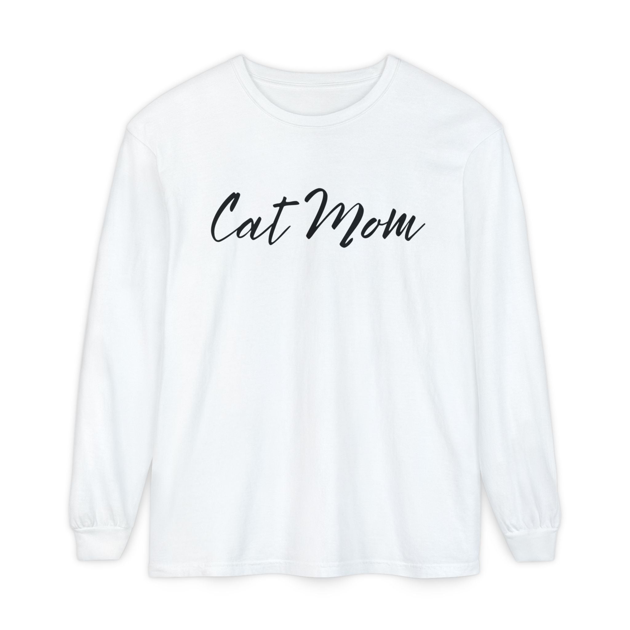 Cat Mom Long Sleeve Tee — Stylish Script Pet Lover Shirt