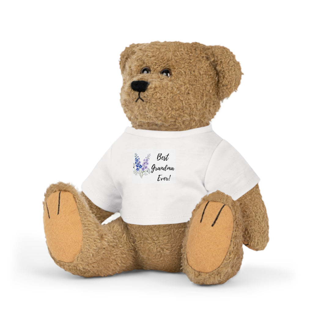Teddy Bear Plush Toy — White T‑Shirt 'Best Grandma Ever' Floral Gift
