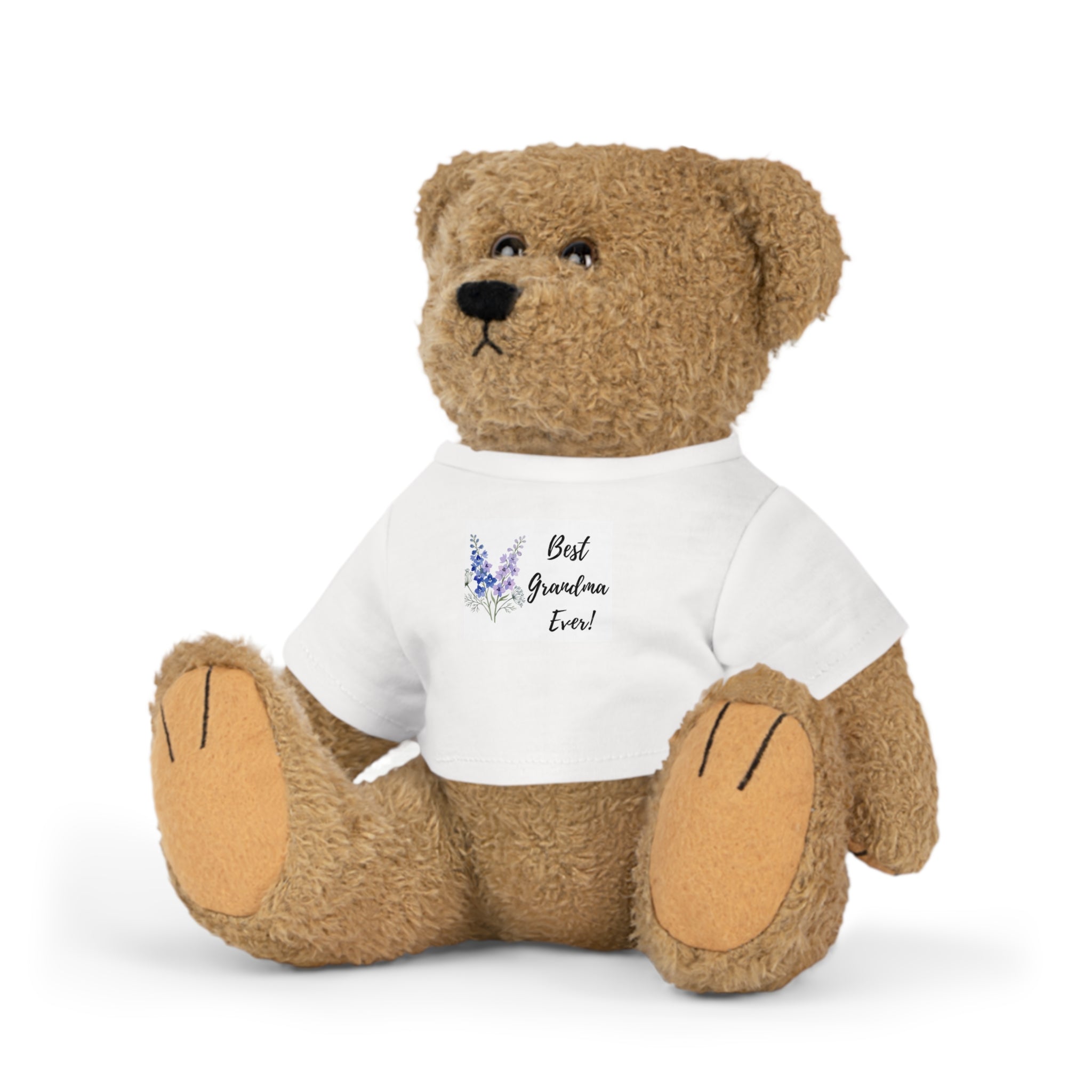 Teddy Bear Plush Toy — White T‑Shirt 'Best Grandma Ever' Floral Gift