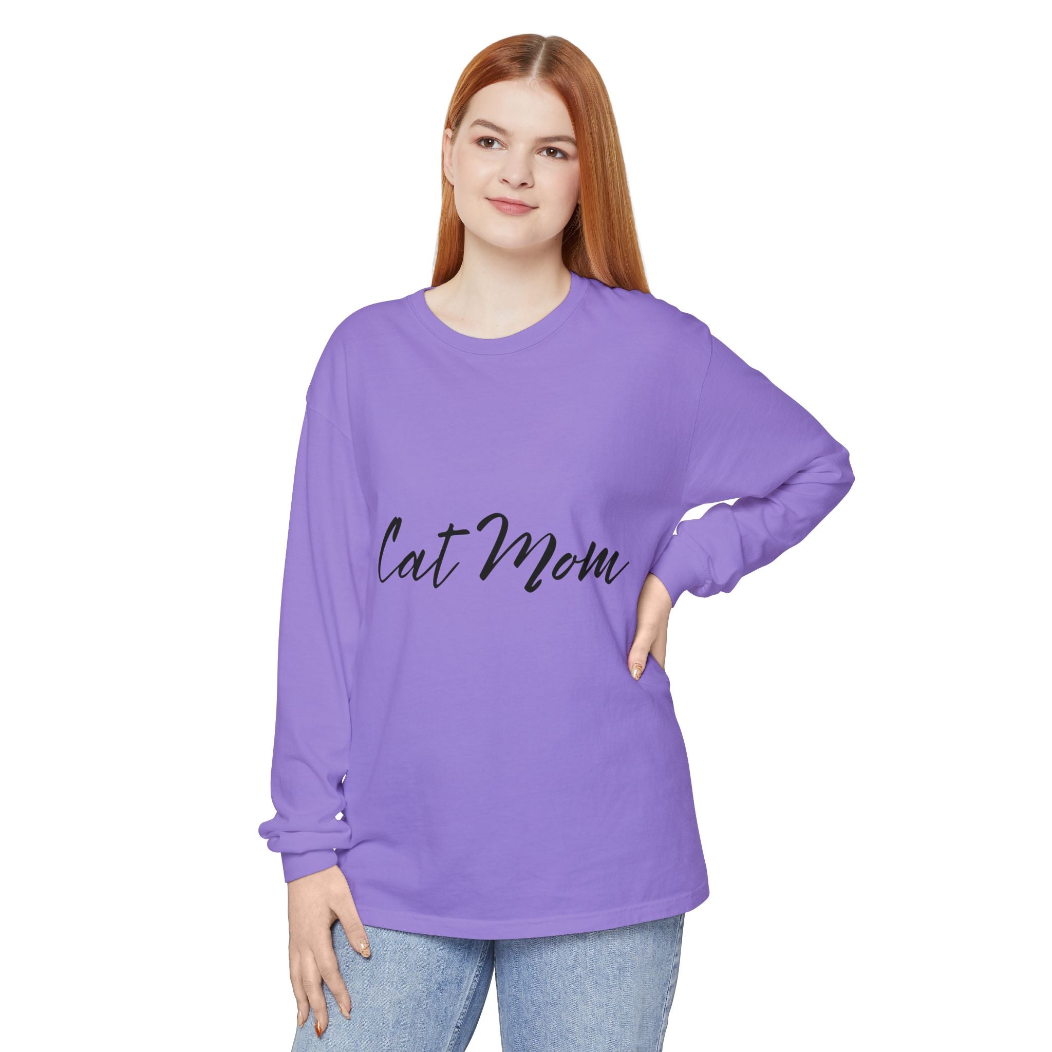 Cat Mom Long Sleeve Tee — Stylish Script Pet Lover Shirt