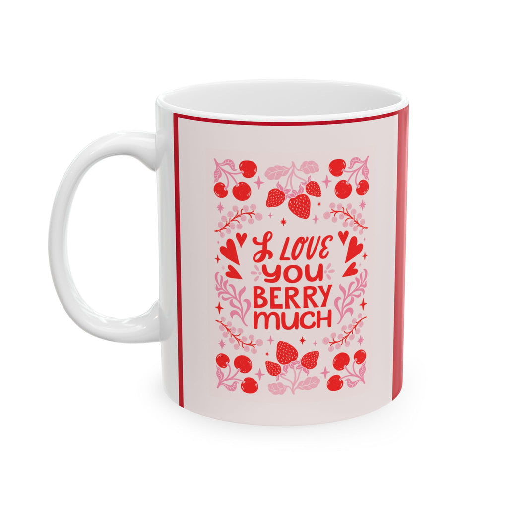 Valentine Floral Ceramic Mug (11oz & 15oz) — Pink Hearts & Roses Coffee Cup