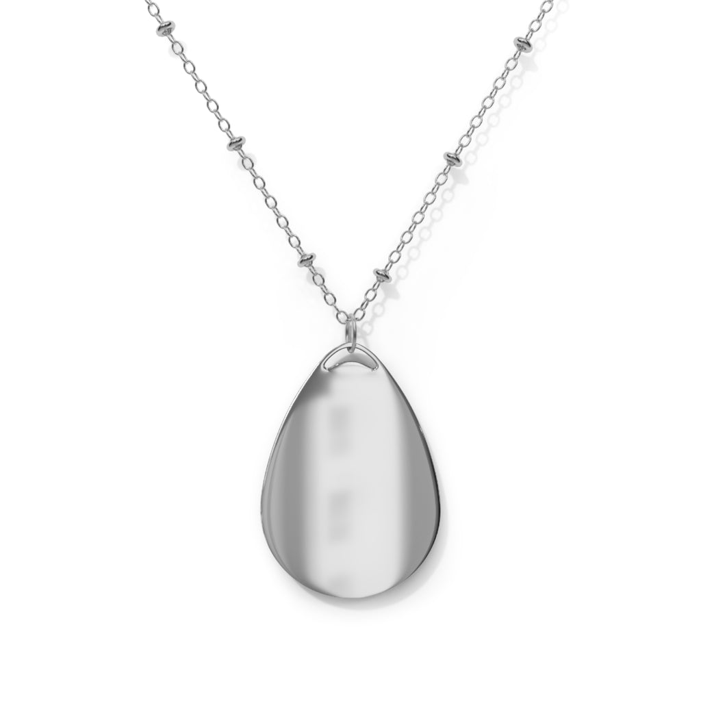 Take Me to the Ocean Oval Necklace — Silver Teardrop Pendant with Ocean Wave Design