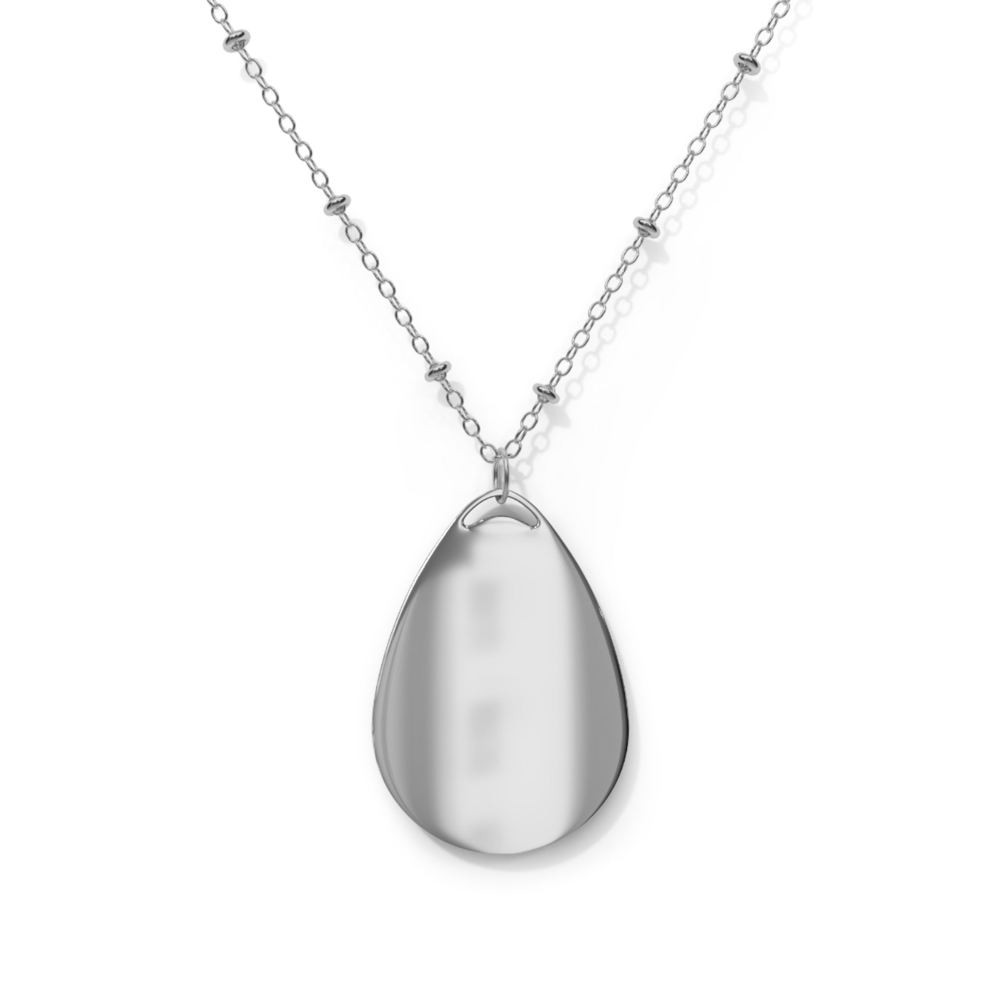 Take Me to the Ocean Oval Necklace — Silver Teardrop Pendant with Ocean Wave Design