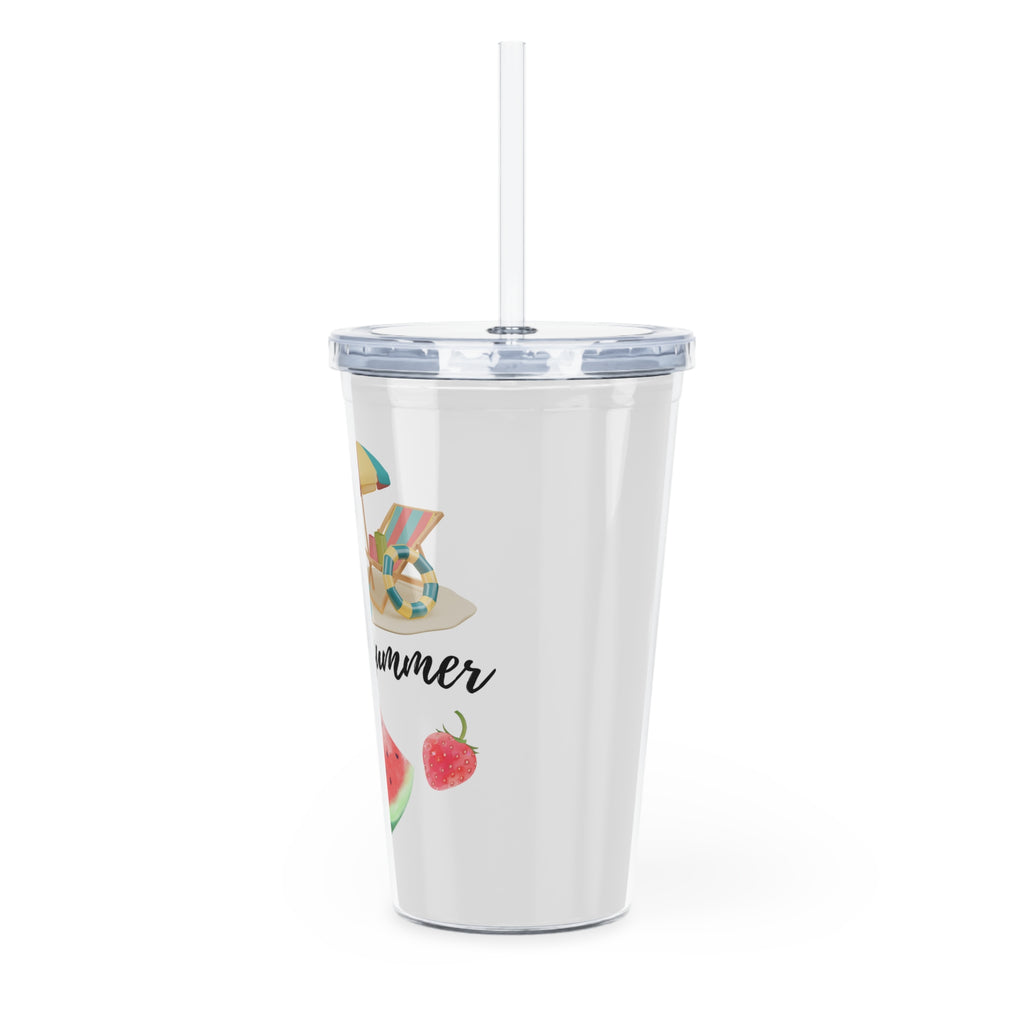 Summer Vibes Tumbler with Straw — "Hello Summer" Beach Watermelon Design