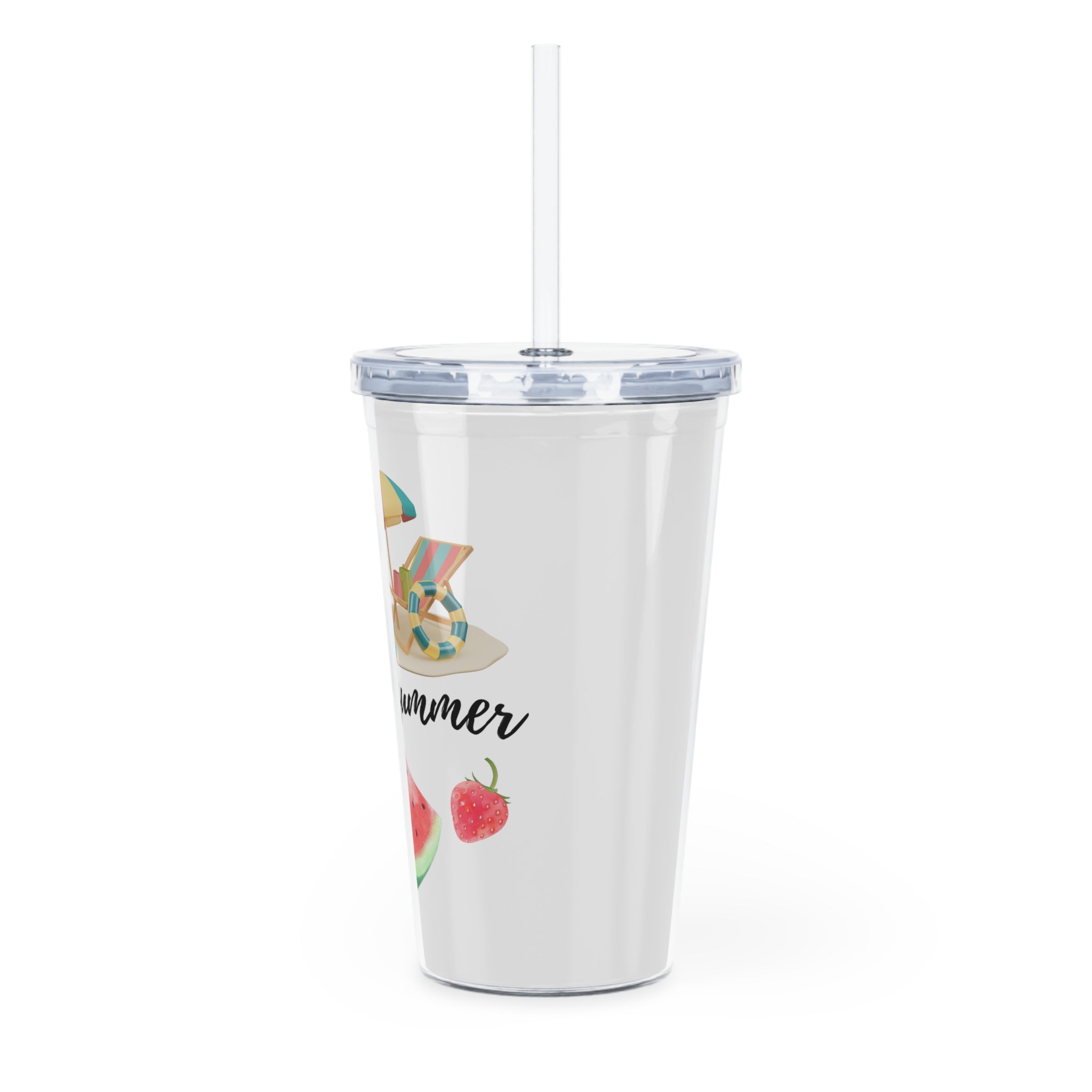 Summer Vibes Tumbler with Straw — "Hello Summer" Beach Watermelon Design