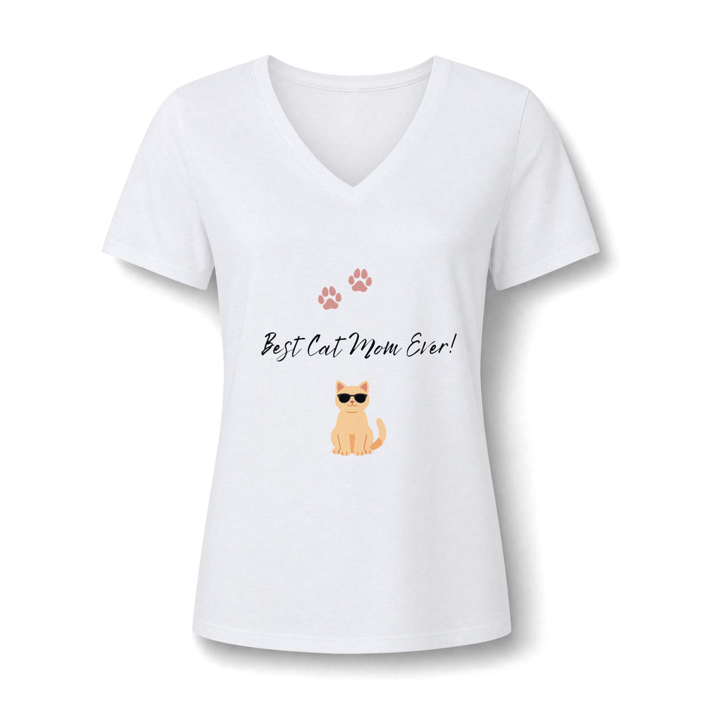Best Cat Mom Ever! V-Neck Tee — Cute Cat Paw Graphic for Cat Lovers