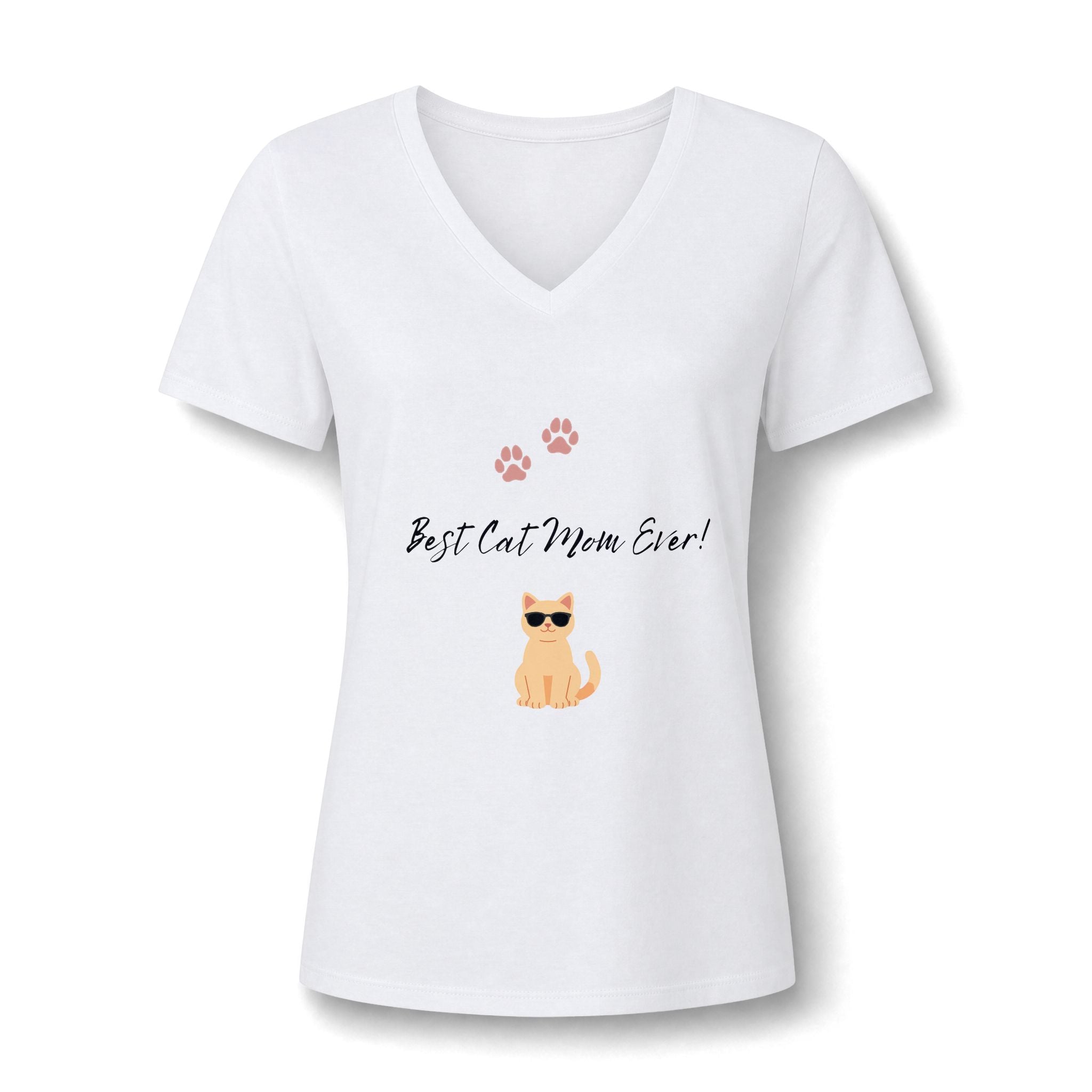 Best Cat Mom Ever! V-Neck Tee — Cute Cat Paw Graphic for Cat Lovers