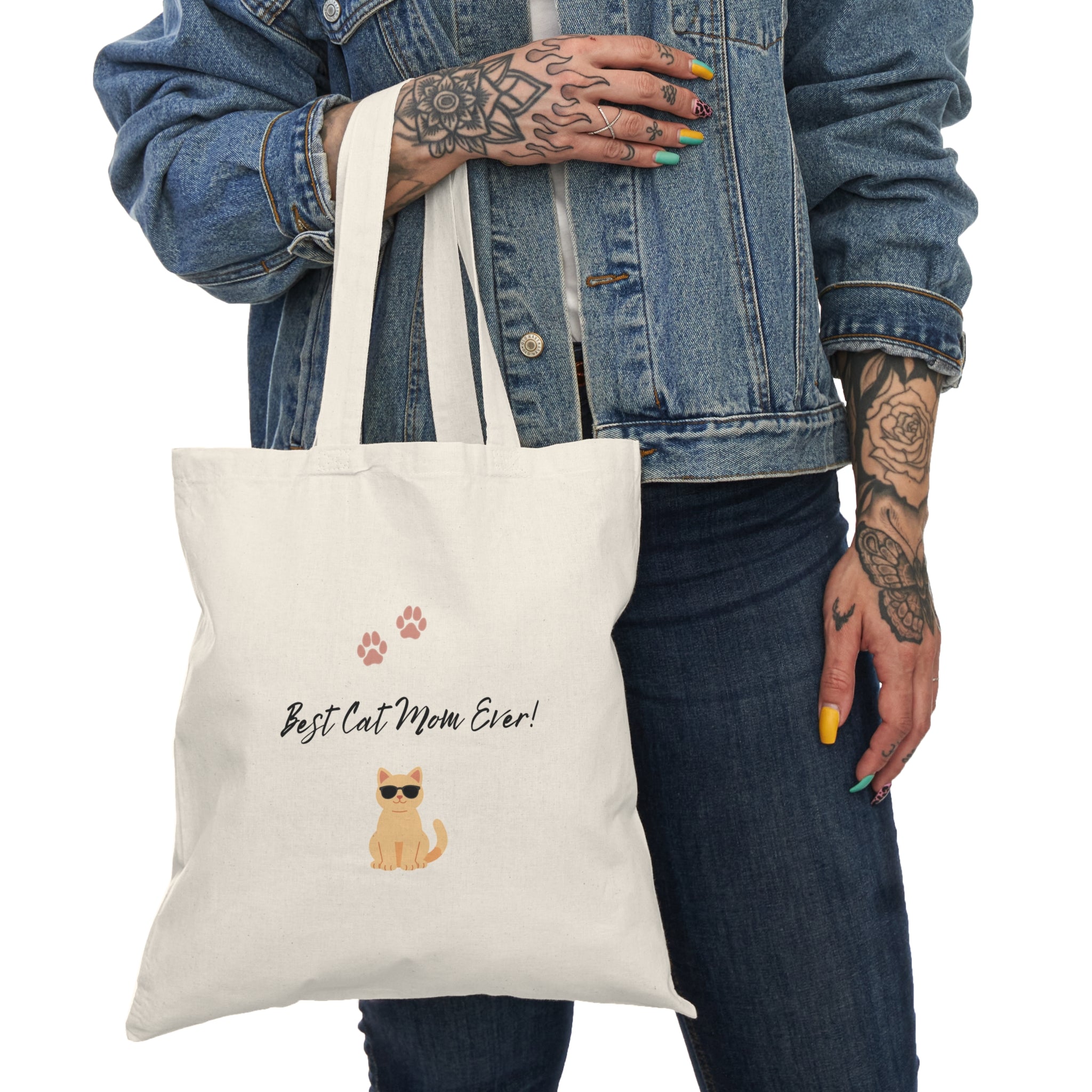 Best Cat Mom Ever! Natural Tote Bag – Cute Cat Paw Print Shopper