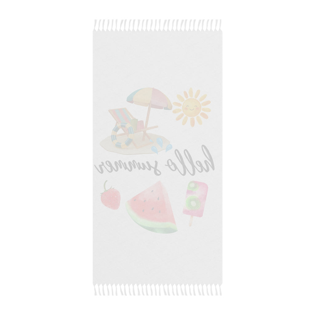 Hello Summer Boho Beach Towel – Watercolor Sun, Umbrella & Watermelon Design