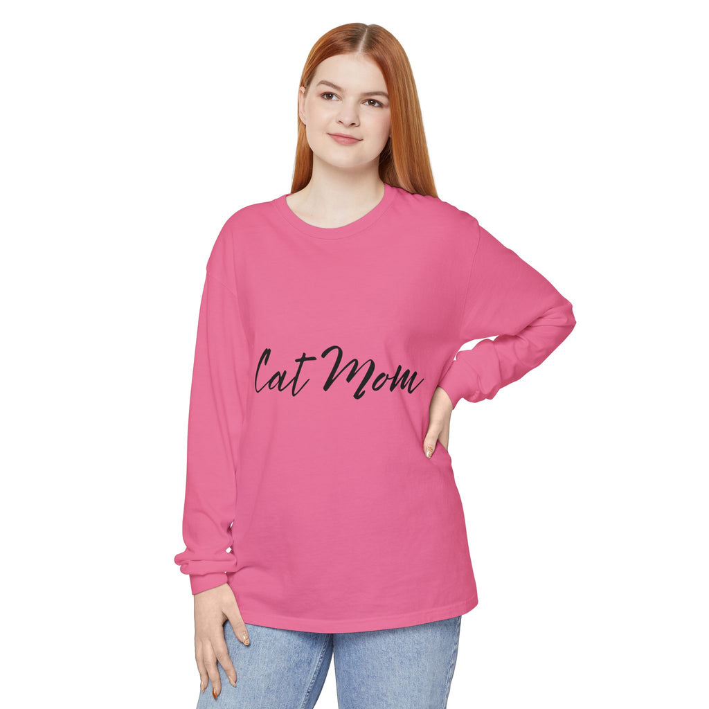 Cat Mom Long Sleeve Tee — Stylish Script Pet Lover Shirt