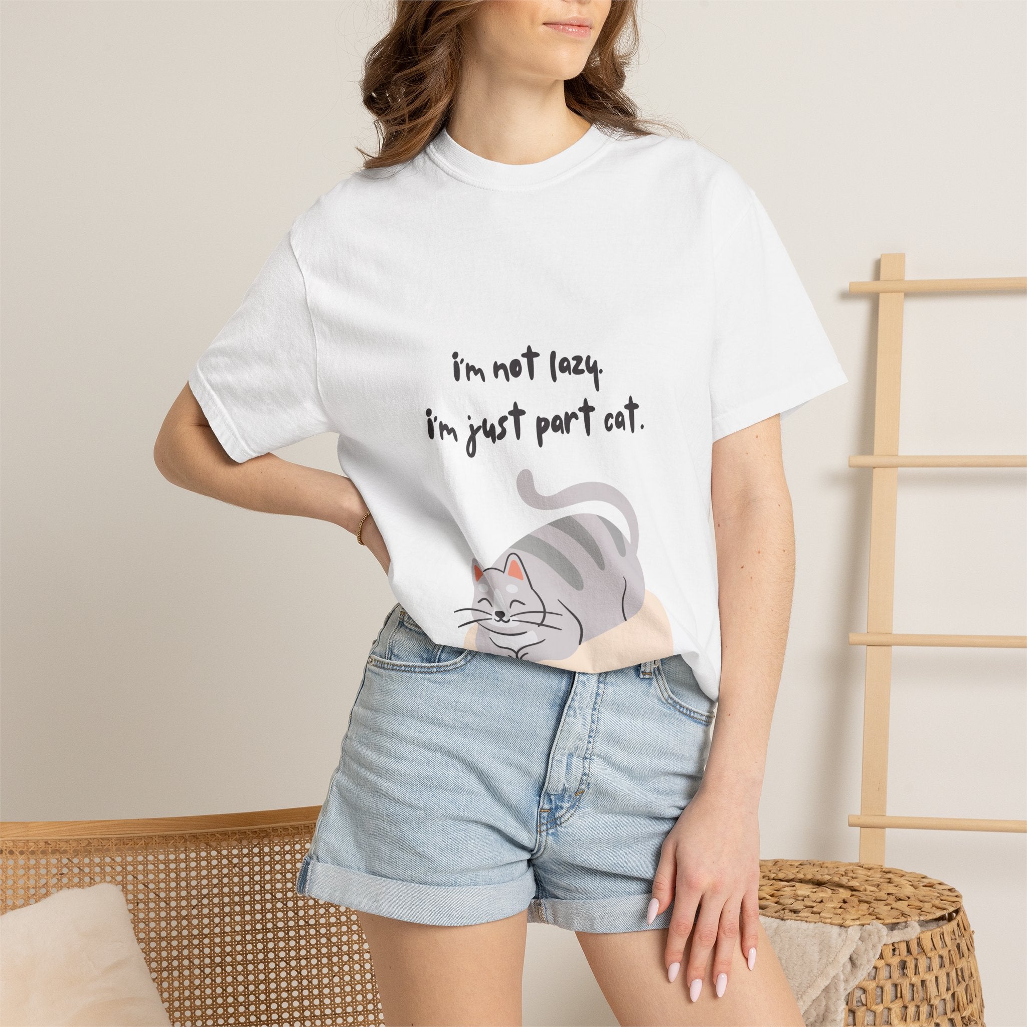 Cat T-Shirt — “I’m Not Lazy, I’m Just Part Cat” Cute Graphic Tee