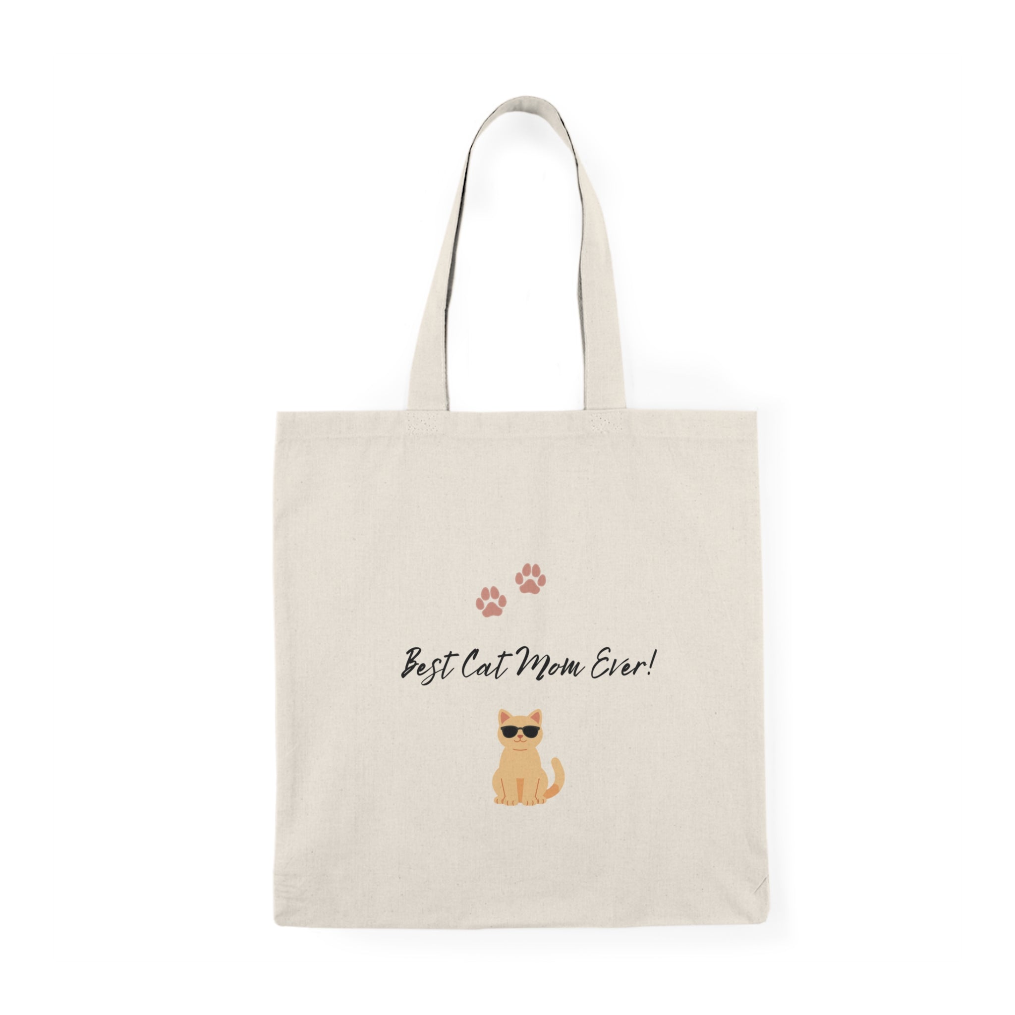 Best Cat Mom Ever! Natural Tote Bag – Cute Cat Paw Print Shopper