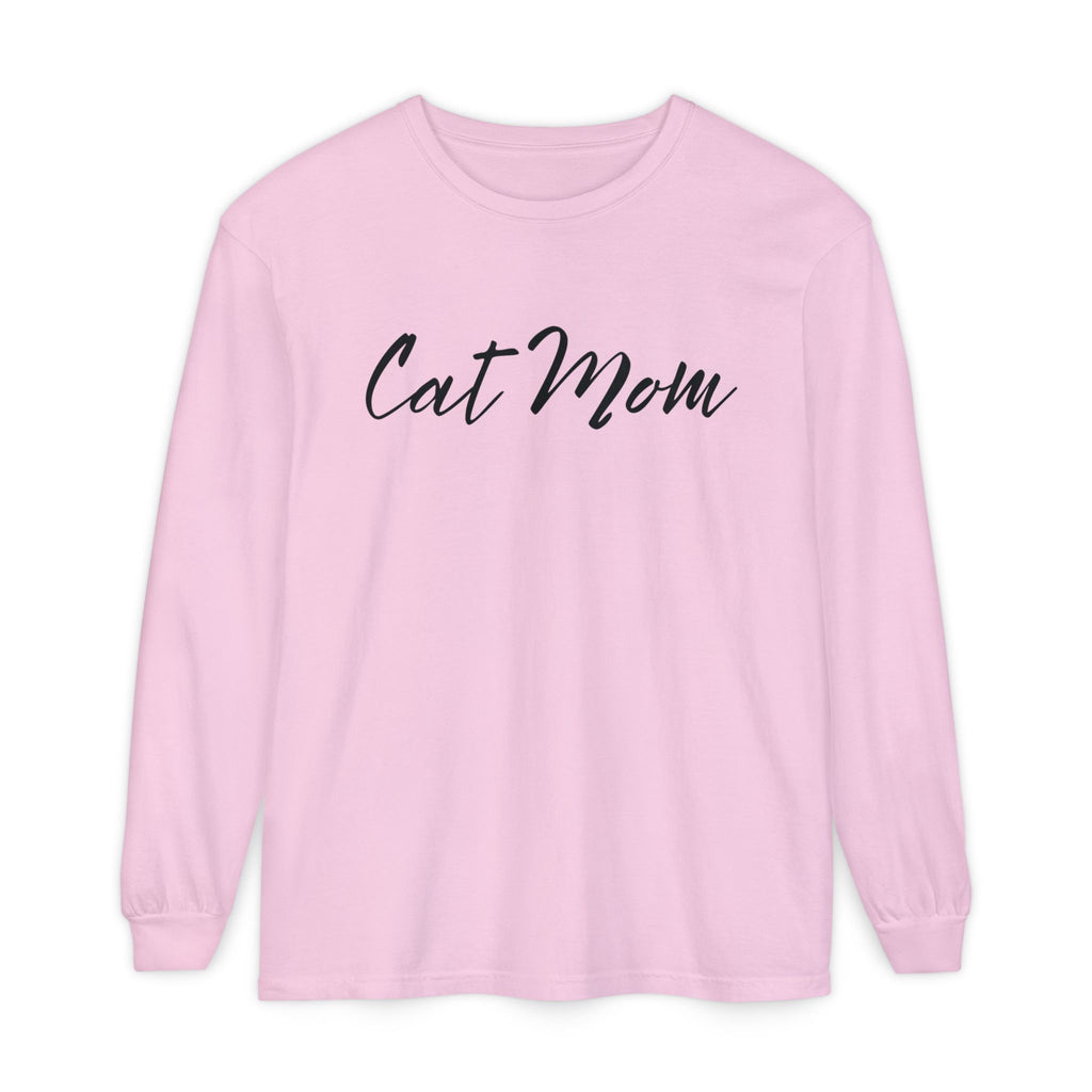 Cat Mom Long Sleeve Tee — Stylish Script Pet Lover Shirt