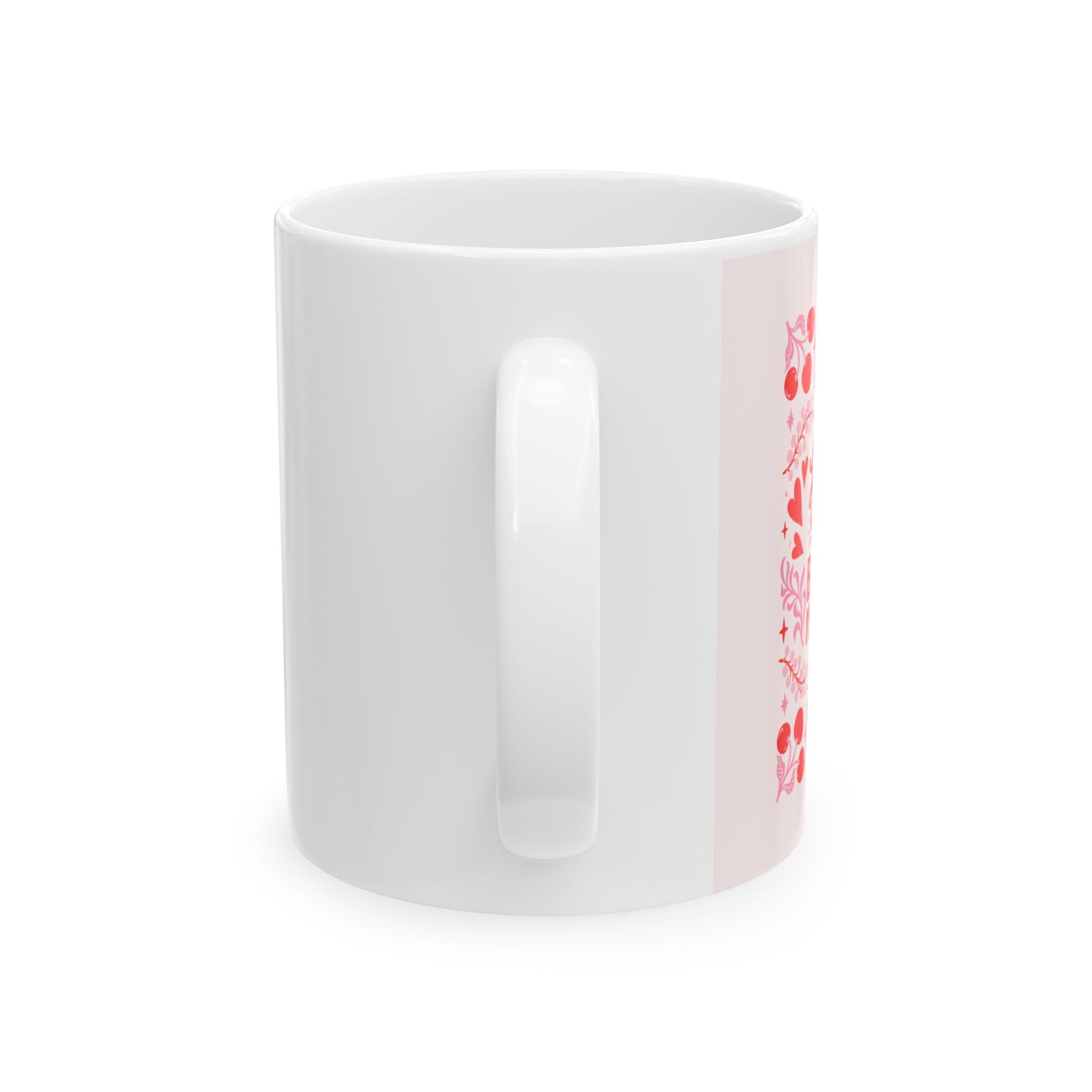 Valentine Floral Ceramic Mug (11oz & 15oz) — Pink Hearts & Roses Coffee Cup