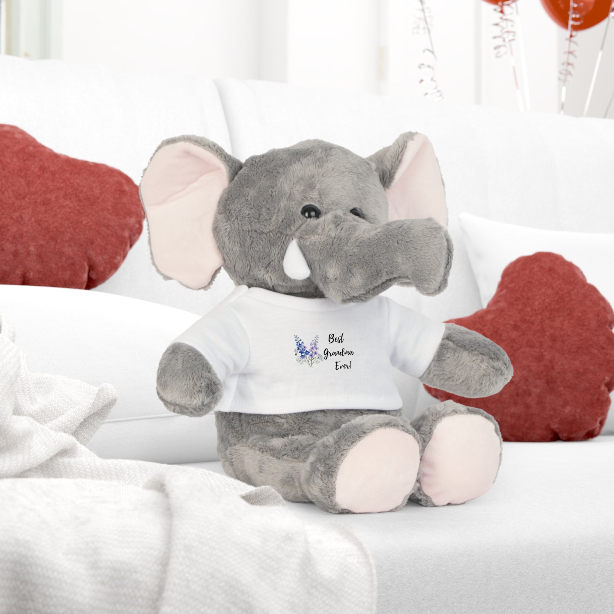 Teddy Bear Plush Toy — White T‑Shirt 'Best Grandma Ever' Floral Gift