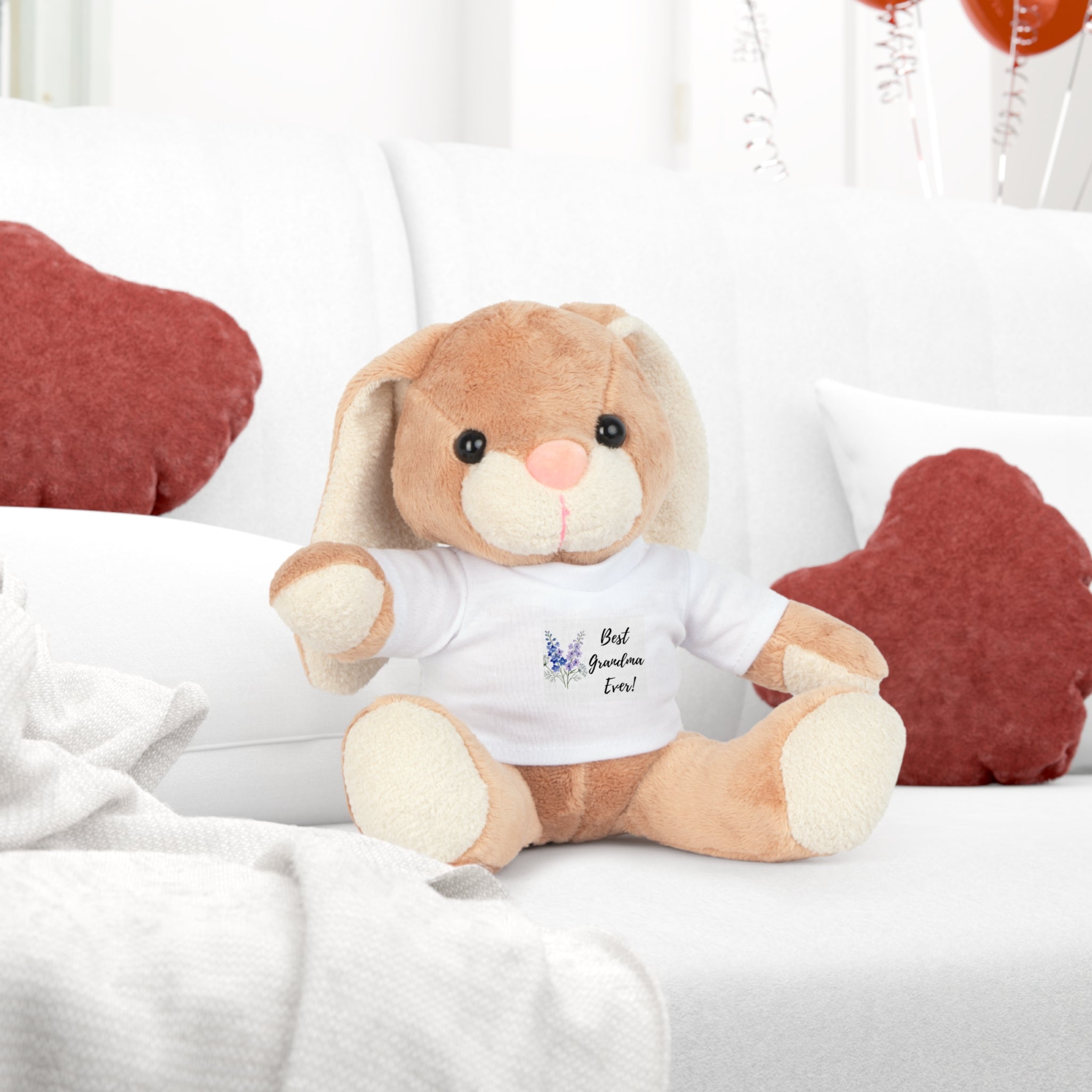 Teddy Bear Plush Toy — White T‑Shirt 'Best Grandma Ever' Floral Gift