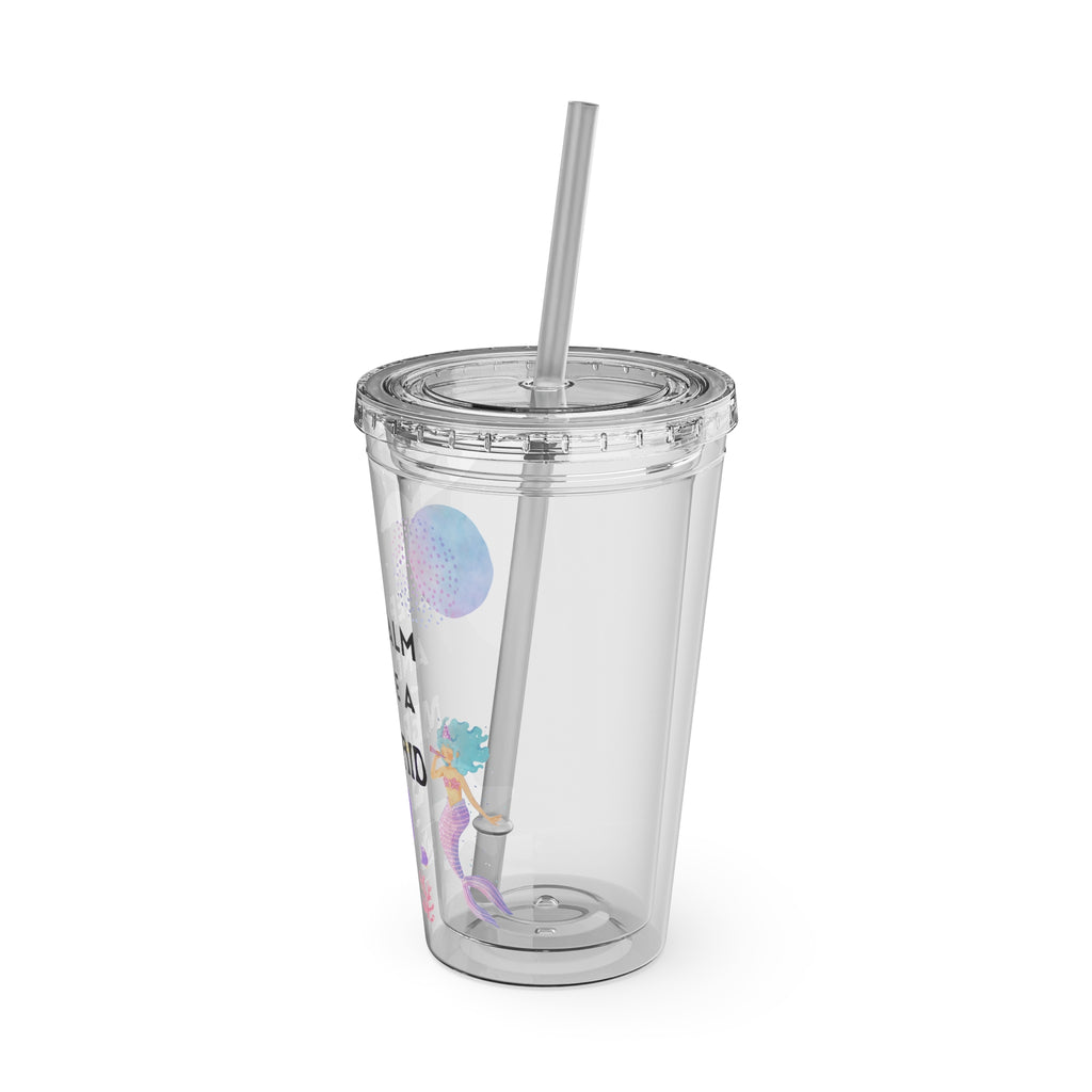 Keep Calm and Be a Mermaid 16oz Tumbler with Straw — Cute Mermaid Vacation Drink Cup