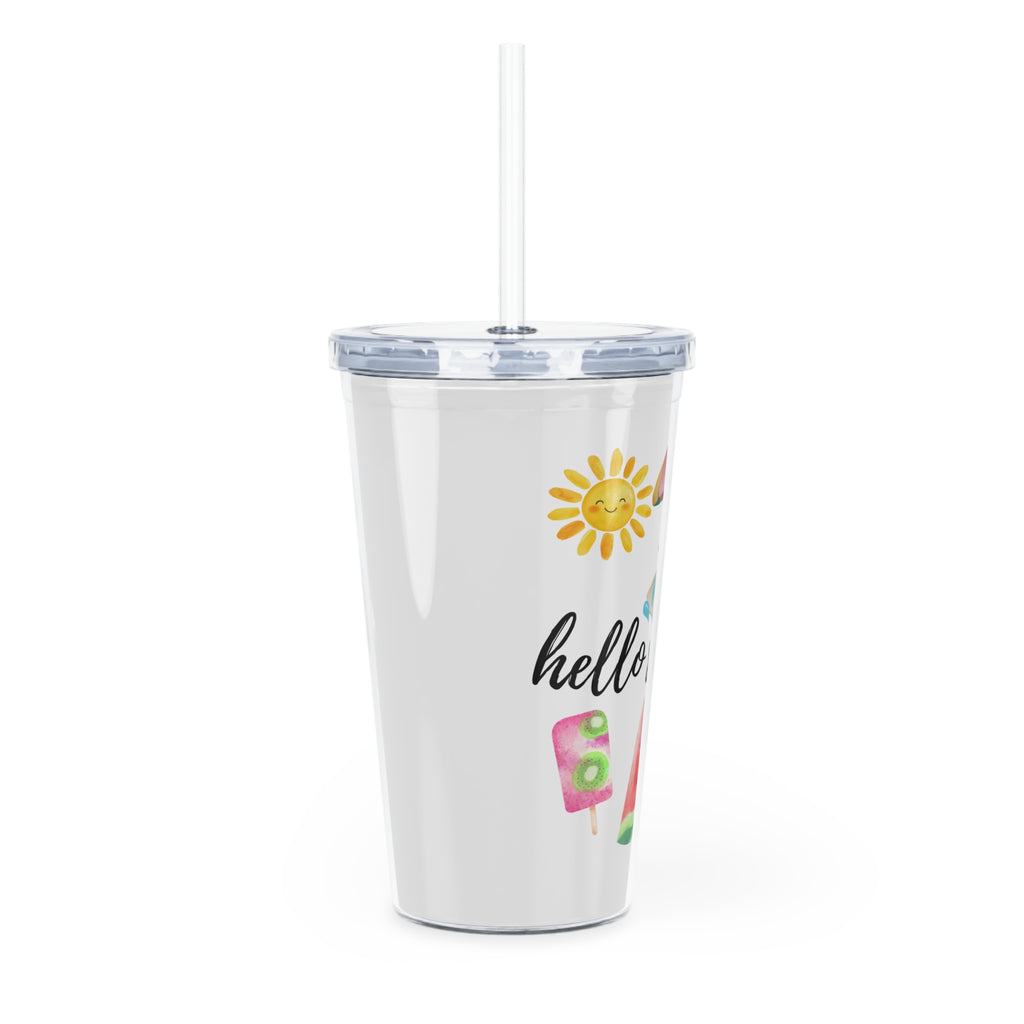 Summer Vibes Tumbler with Straw — "Hello Summer" Beach Watermelon Design