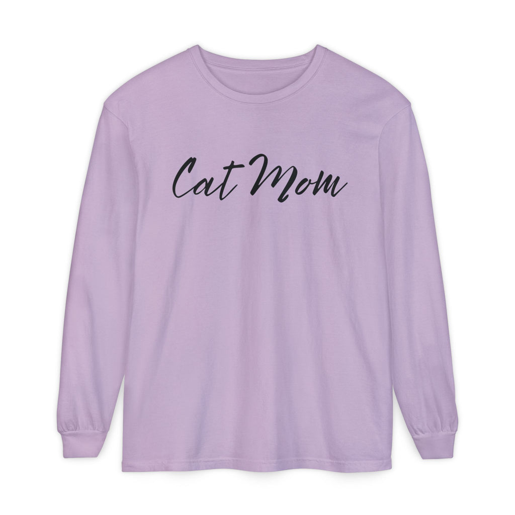 Cat Mom Long Sleeve Tee — Stylish Script Pet Lover Shirt