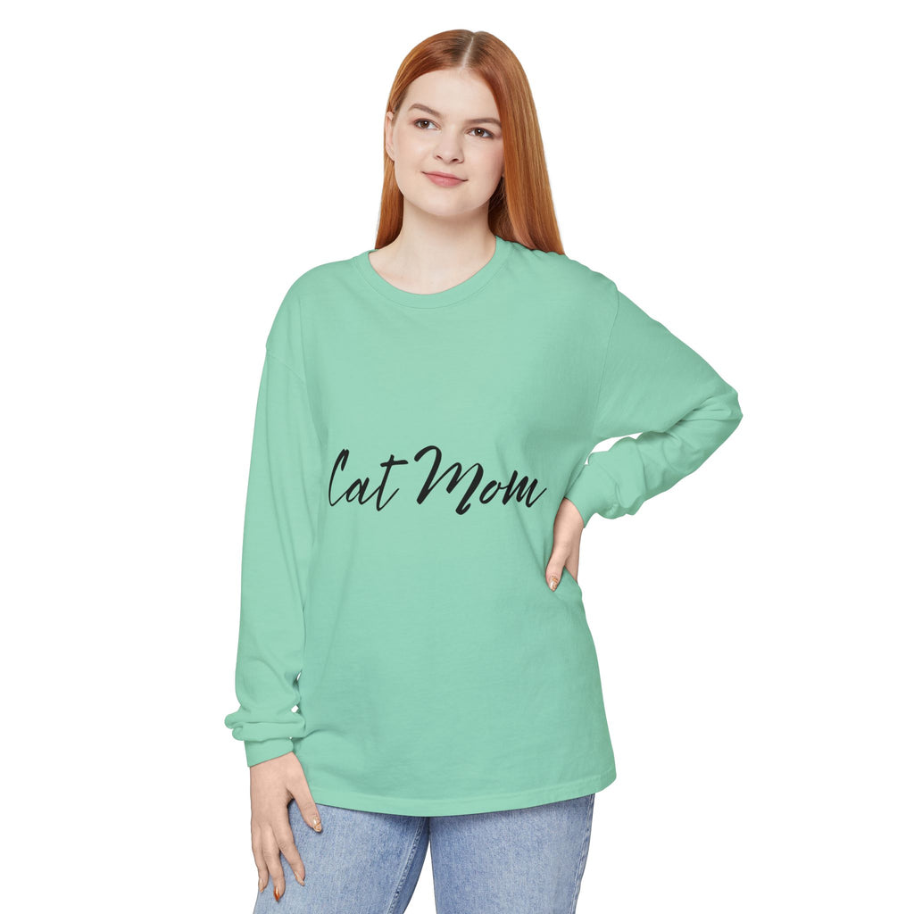 Cat Mom Long Sleeve Tee — Stylish Script Pet Lover Shirt