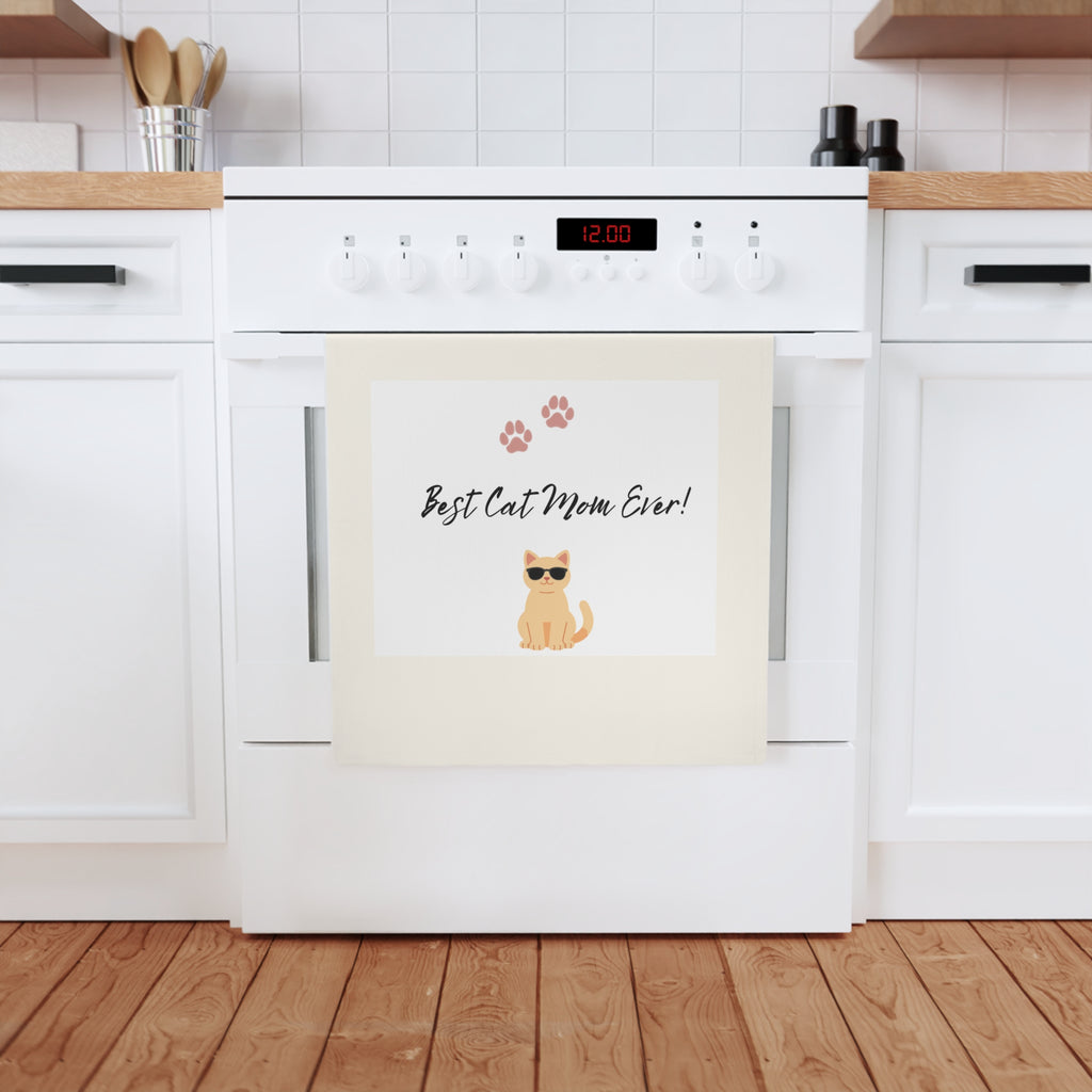 Best Cat Mom Ever! Cotton Tea Towel – Cute Cat Paw Kitchen Towel, Gift for Cat Lovers