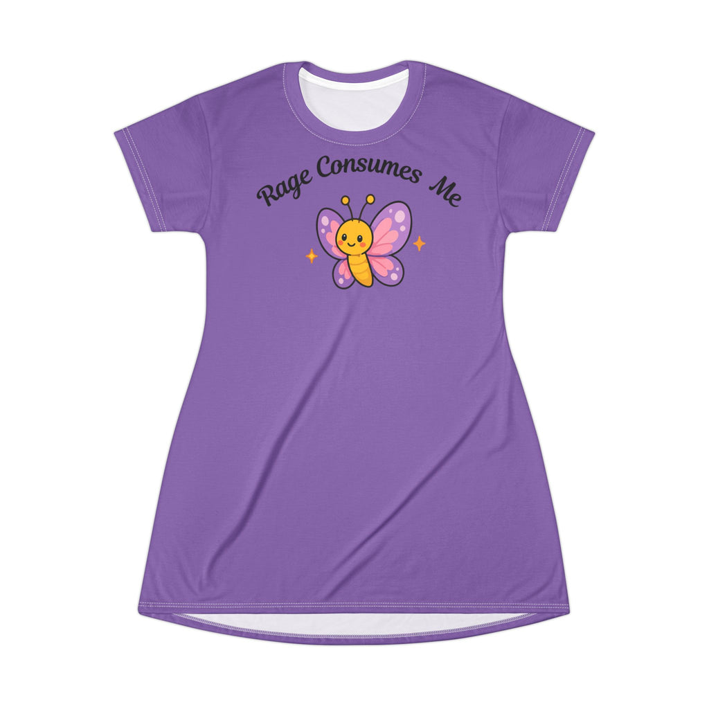 'Rage Consumes Me' Cute Butterfly T-Shirt Dress - Pink Graphic AOP Dress