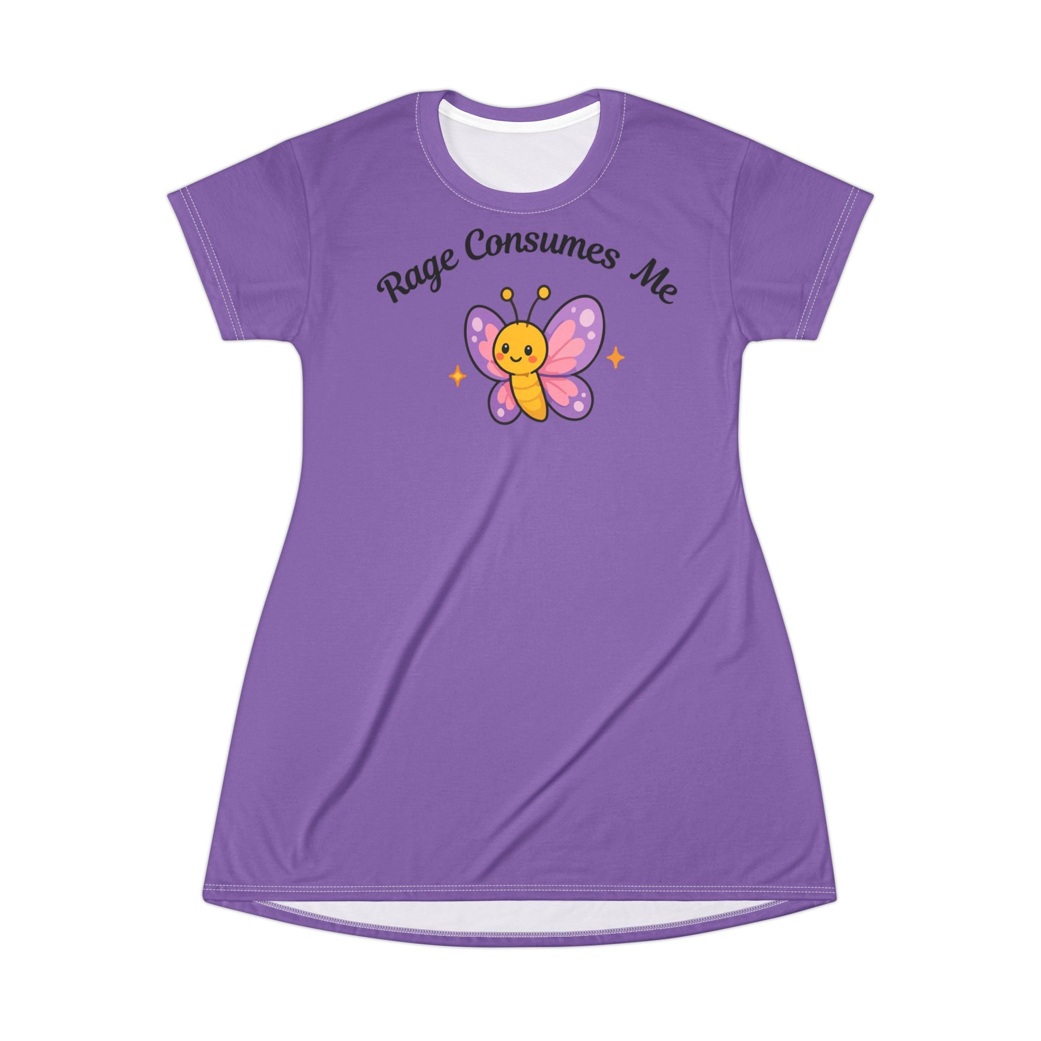 'Rage Consumes Me' Cute Butterfly T-Shirt Dress - Pink Graphic AOP Dress