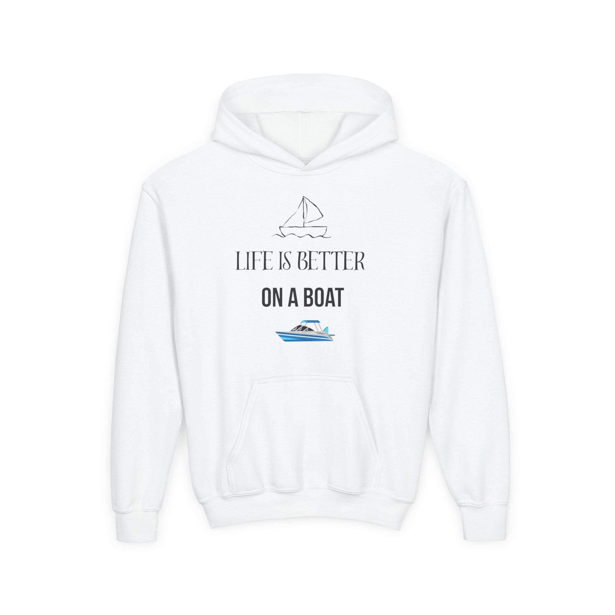 Youth Hoodie — “Life Is Better On A Boat” Nautical Boat Graphic