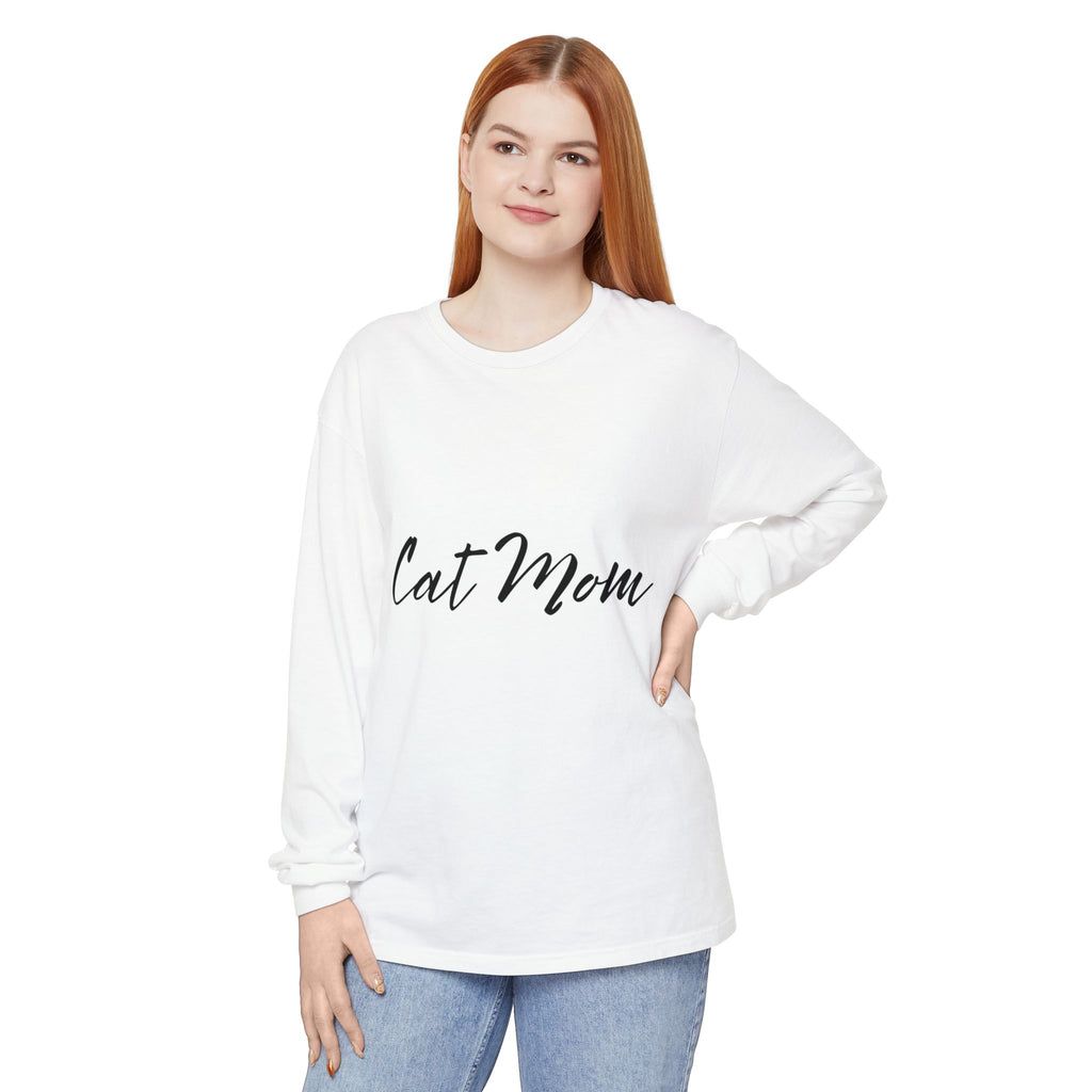 Cat Mom Long Sleeve Tee — Stylish Script Pet Lover Shirt