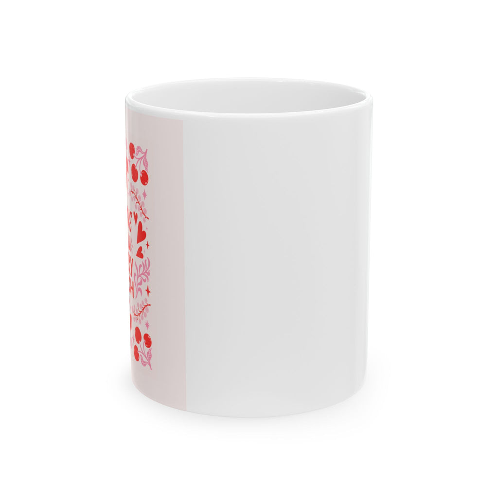 Valentine Floral Ceramic Mug (11oz & 15oz) — Pink Hearts & Roses Coffee Cup