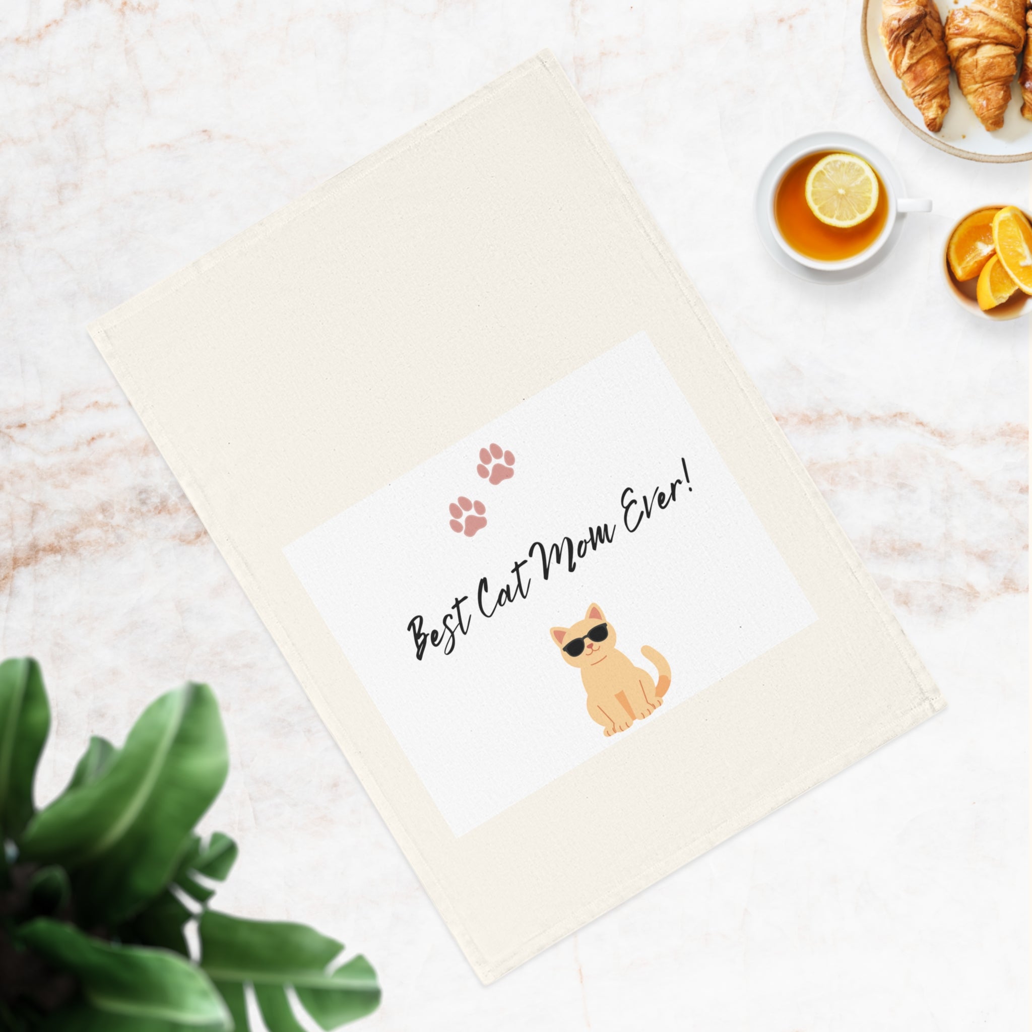 Best Cat Mom Ever! Cotton Tea Towel – Cute Cat Paw Kitchen Towel, Gift for Cat Lovers
