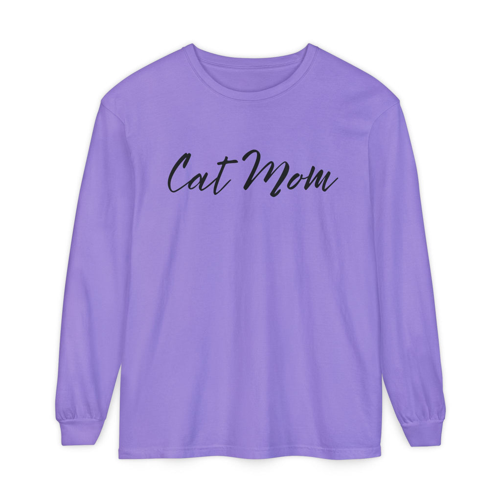 Cat Mom Long Sleeve Tee — Stylish Script Pet Lover Shirt