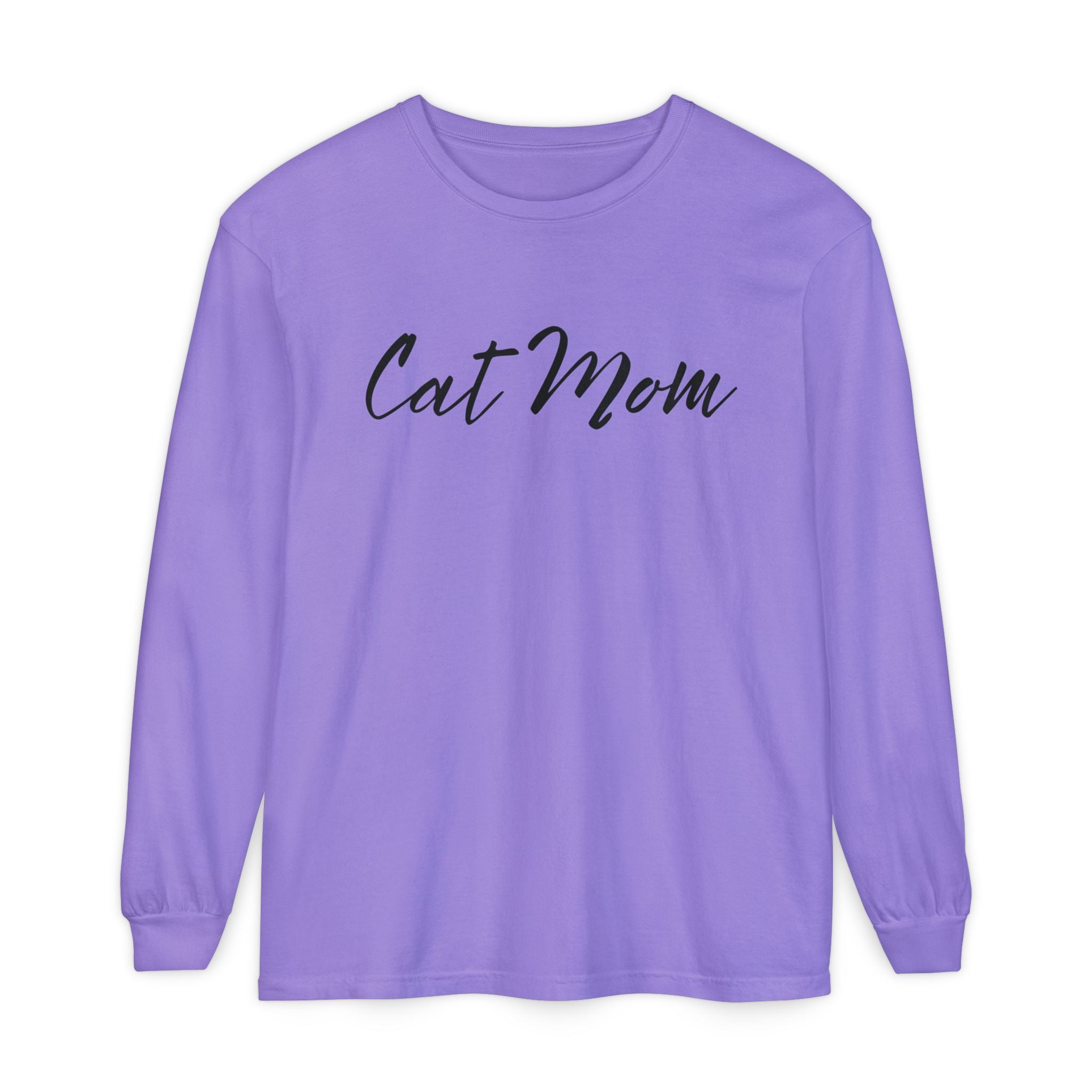 Cat Mom Long Sleeve Tee — Stylish Script Pet Lover Shirt