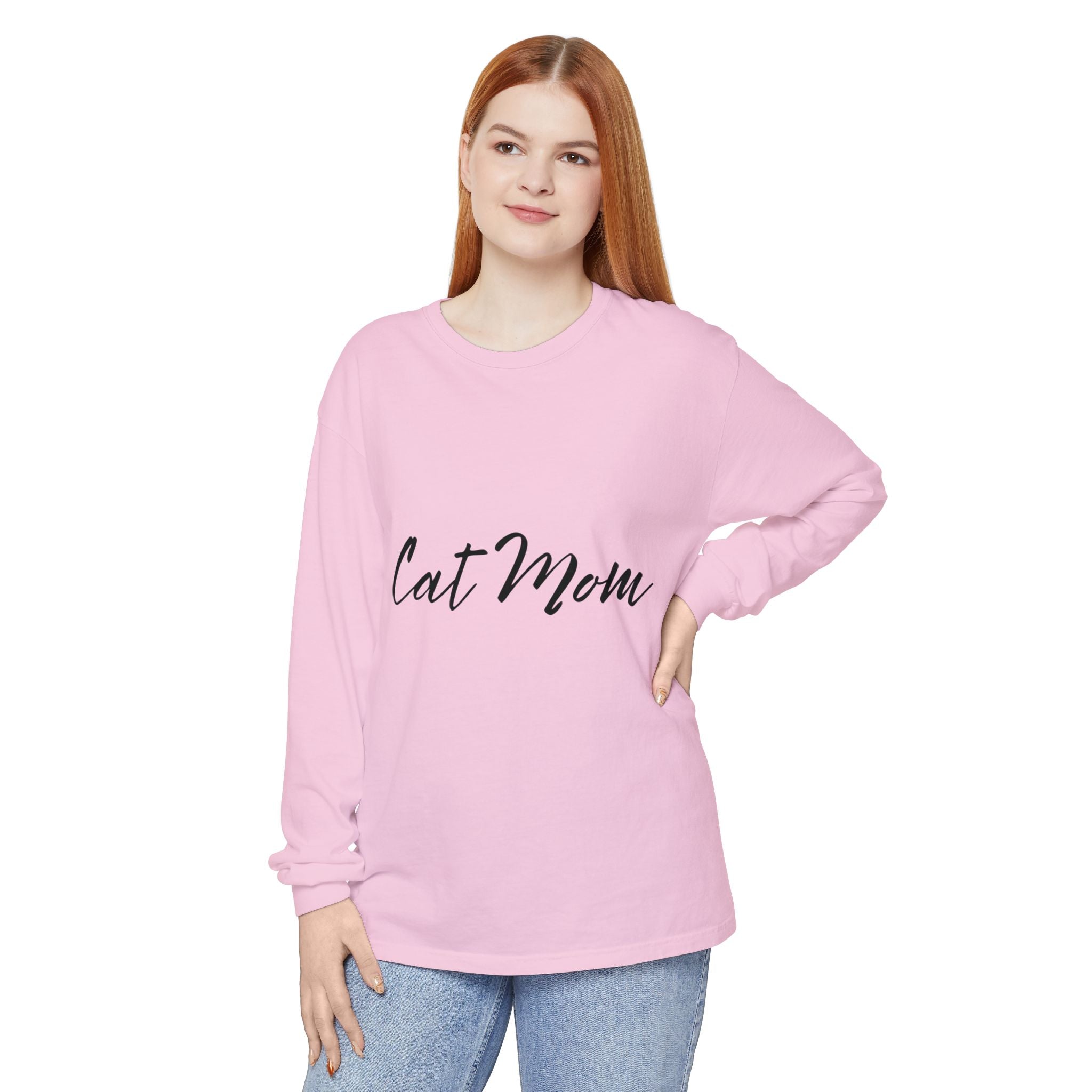 Cat Mom Long Sleeve Tee — Stylish Script Pet Lover Shirt