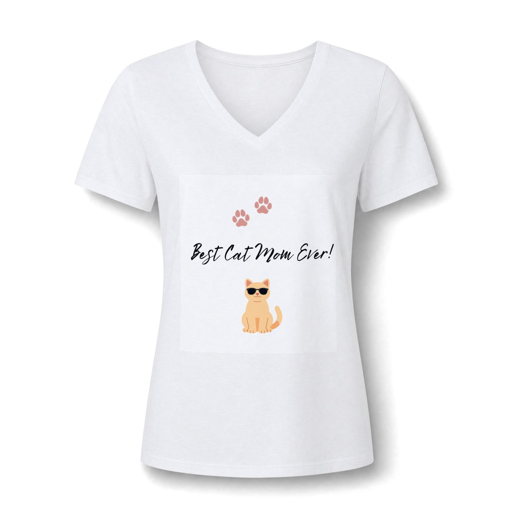 Best Cat Mom Ever! V-Neck Tee — Cute Cat Paw Graphic for Cat Lovers
