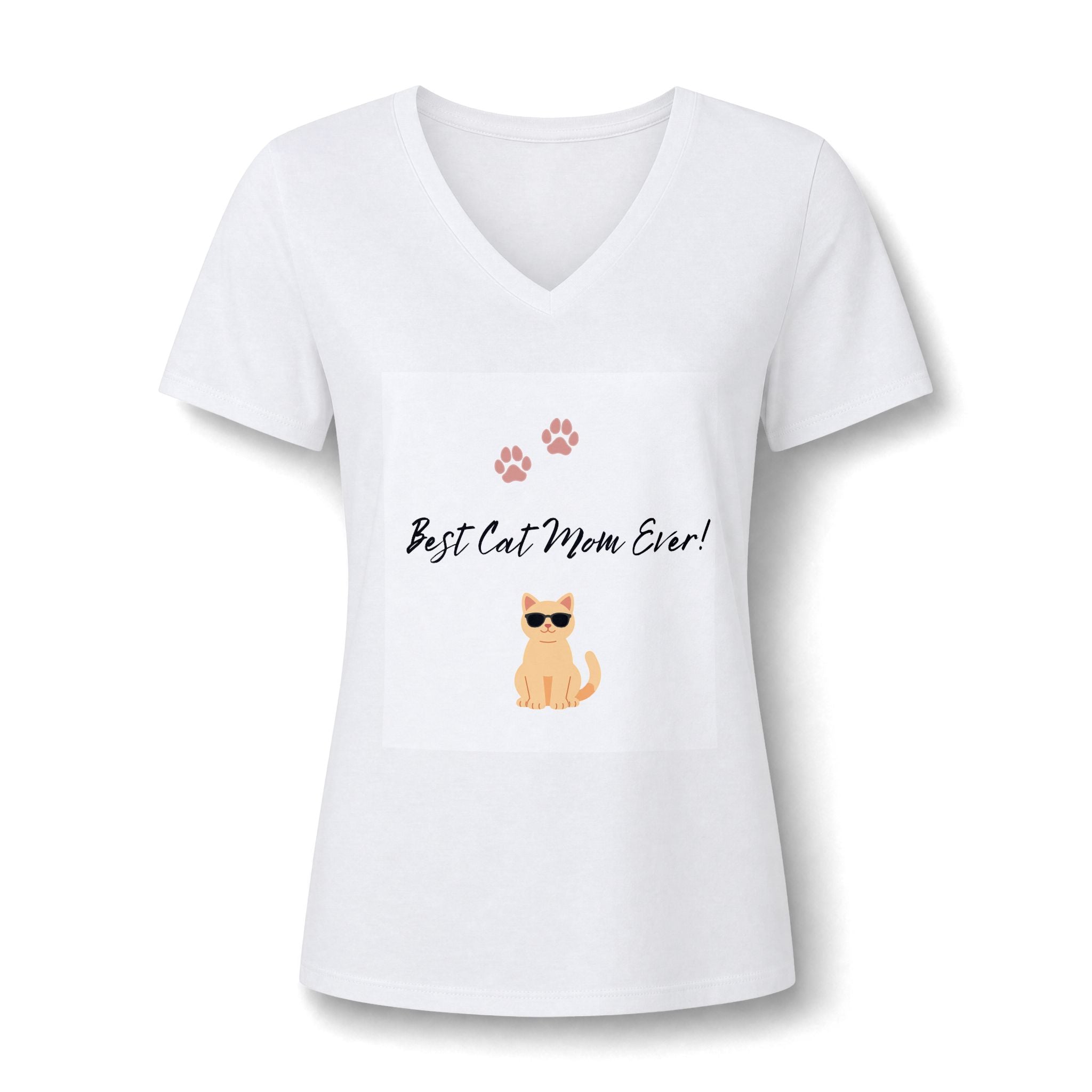 Best Cat Mom Ever! V-Neck Tee — Cute Cat Paw Graphic for Cat Lovers