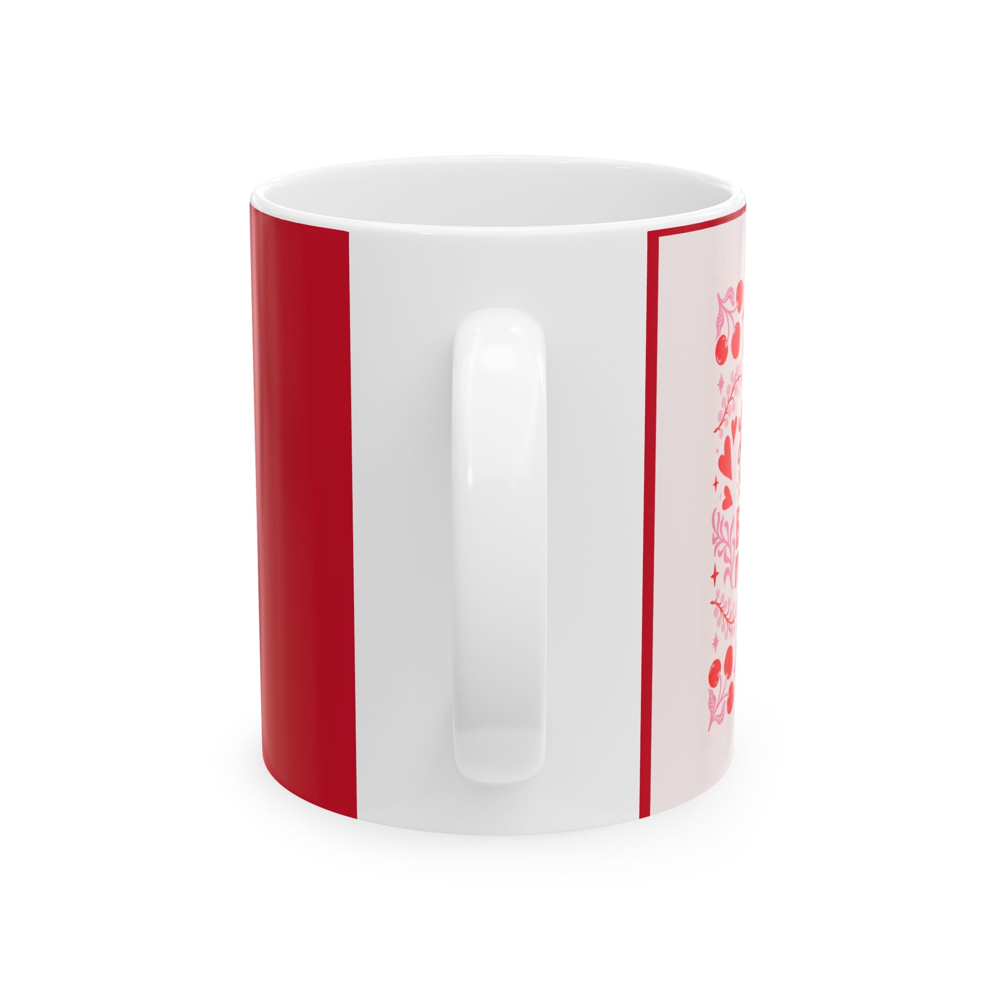 Valentine Floral Ceramic Mug (11oz & 15oz) — Pink Hearts & Roses Coffee Cup