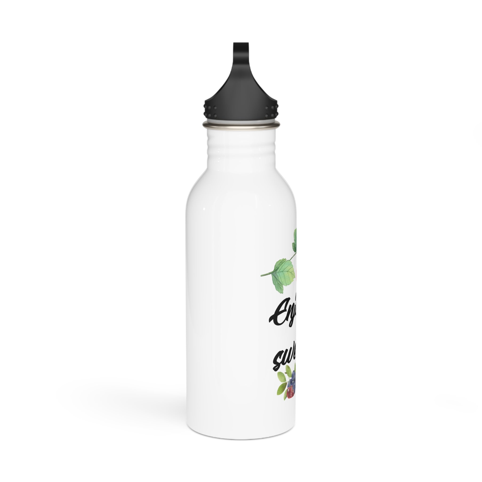 Water Bottle — "Enjoy the Sweet Life" Floral Berry Stainless Steel Bottle
