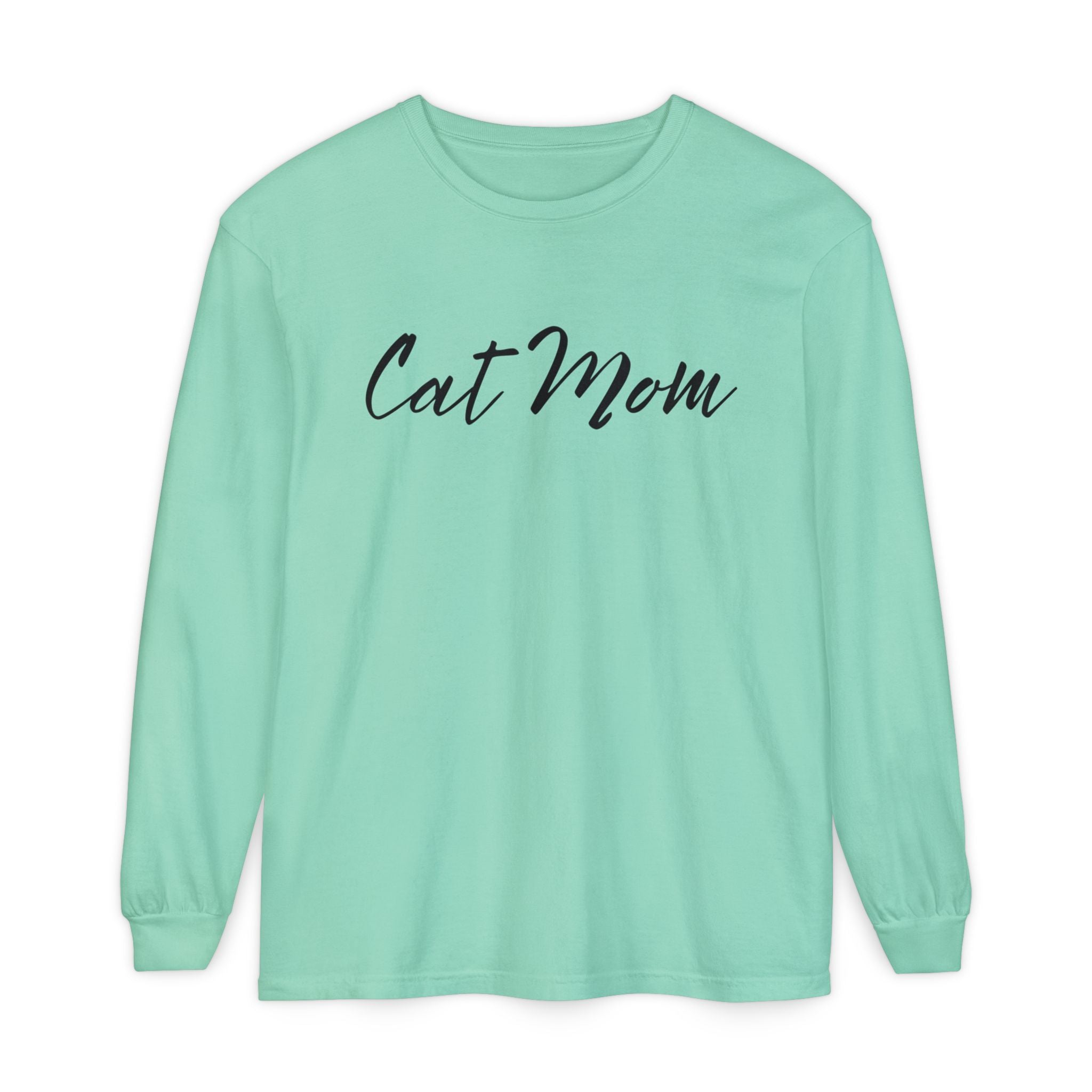 Cat Mom Long Sleeve Tee — Stylish Script Pet Lover Shirt