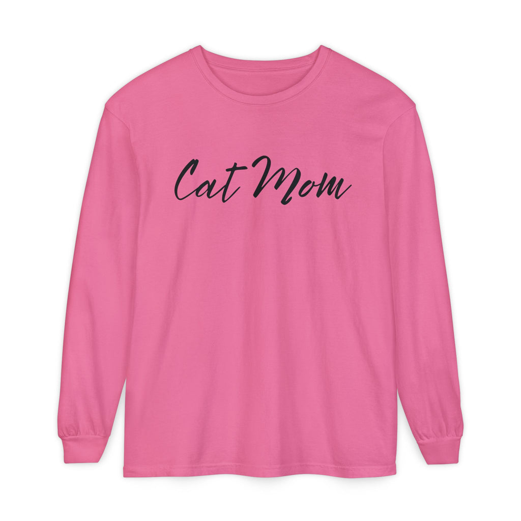 Cat Mom Long Sleeve Tee — Stylish Script Pet Lover Shirt